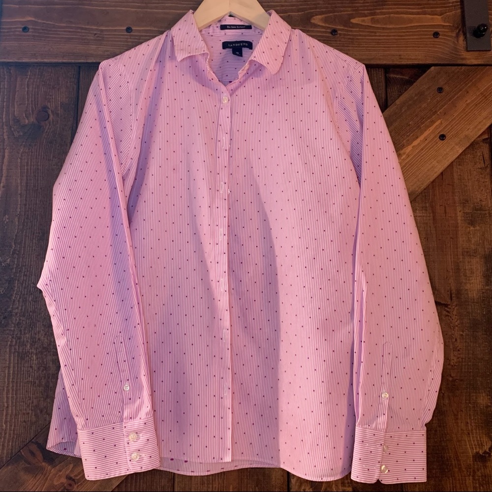 LANDS’ END Ladies Purple Dot Supima No Iron Button-down Shirt